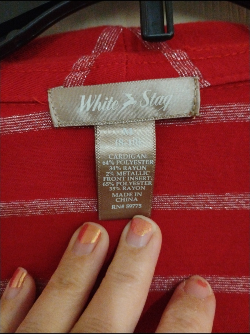 White Stag Red Tank With Built In Red Striped Open Cardigan with Silver Thread - Picture 5 of 11